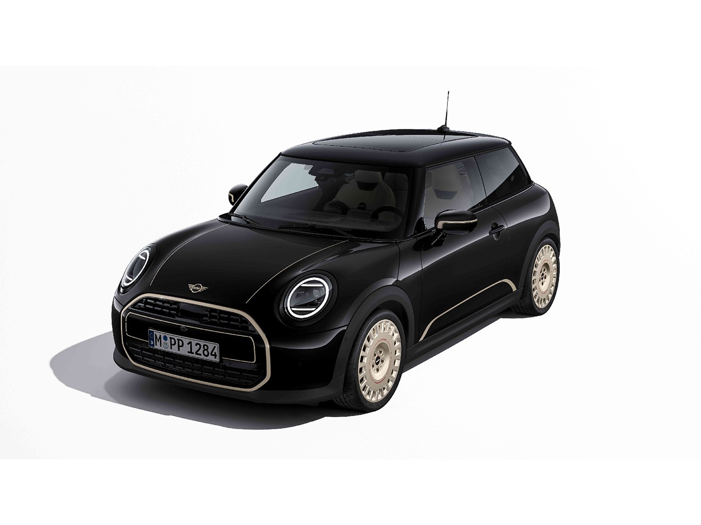 Front view of MINI Convertible in Blue with MINI Favoured bonnet decals in Silver.